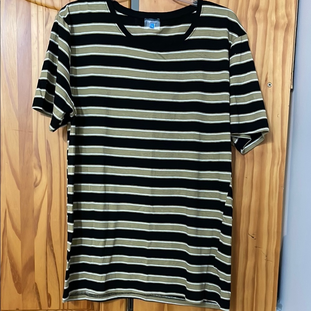 ROYAL CLASS PAJAMA SHIRT MENS L BLACK GREEN STRIPED TEE 100% COTTON TOP COLLEGE